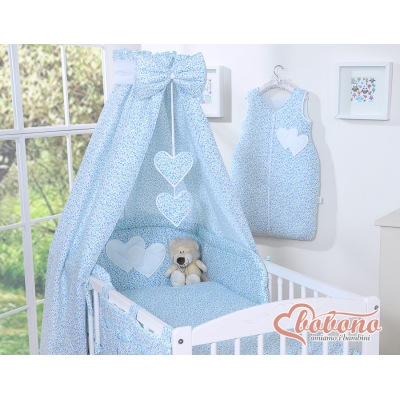 Set Biancheria da Letto con Baldacchino 5 parti Blu Fiori Fiori Cuori