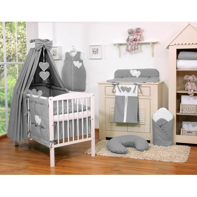 Set Biancheria da Letto con Baldacchino e Paracolpi 11 parti Antracite Cuori