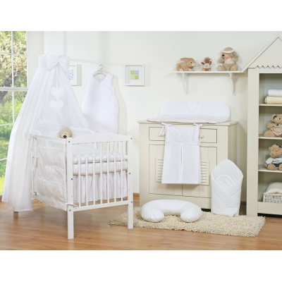 Set Biancheria da Letto con Baldacchino e Paracolpi 11 parti Bianca Cuori