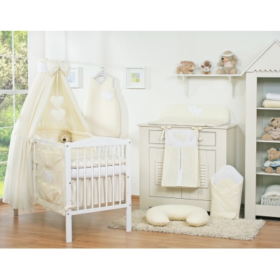 Set Biancheria da Letto con Baldacchino e Sacco Nanna 11 parti Creme Cuori