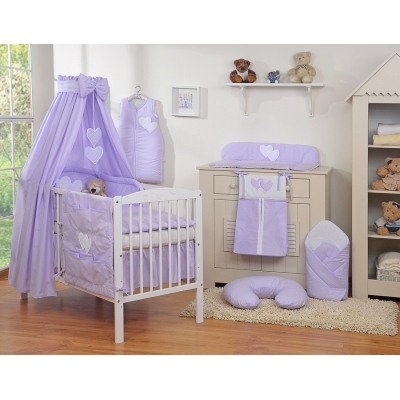 Set Biancheria da Letto con Baldacchino e Sacco Nanna 11 parti Lilla Cuori