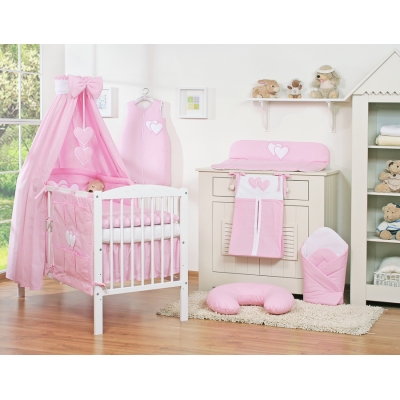 Set Biancheria da Letto con Baldacchino e Sacco Nanna 11 parti Rosa Cuori