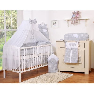 Set Biancheria da Letto con Zanzariera 5 parti Grigio Pois Bianchi Cuori