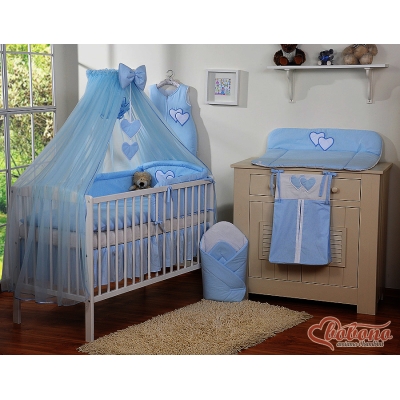 Set Biancheria da Letto con Zanzariera e Paracolpi 11 parti Blu Cuori