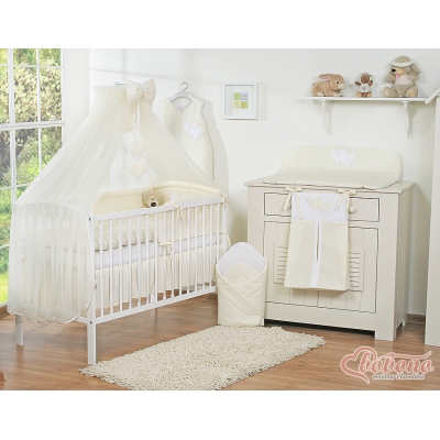 Set Biancheria da Letto con Zanzariera e Paracolpi 11 parti Creme Cuori