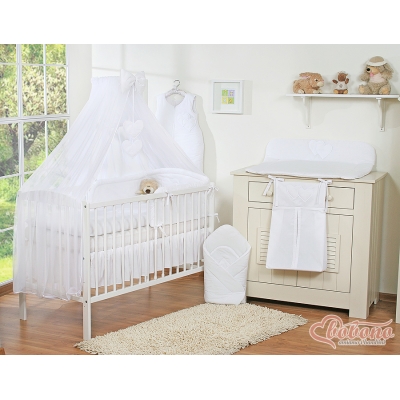 Set Biancheria da Letto con Zanzariera e Sacco Nanna 11 parti Bianca Cuori