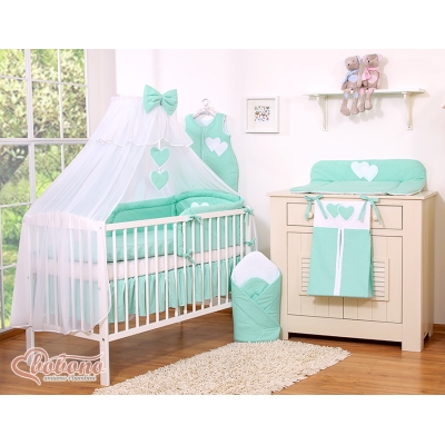 Set Biancheria da Letto con Zanzariera e Sacco Nanna 11 parti Menta Cuori