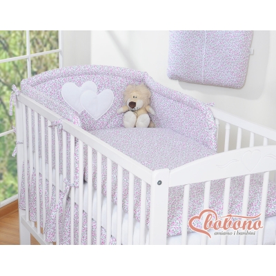 Set Biancheria De Lettino 3 parti Rosa Fiori Fiori Cuori