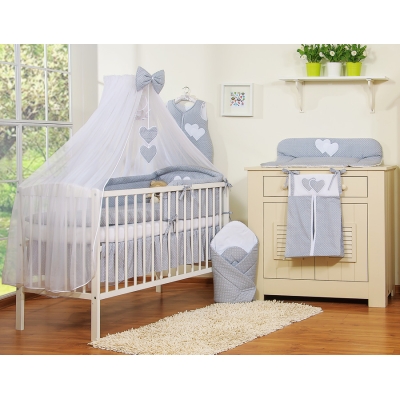 Set Biancheria Notte 7 parti Para Bambino Grigio Pois Bianchi Cuori