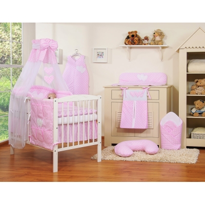 Set Biancheria Notte 7 parti Para Bambino Rosa Pois Bianchi Cuori