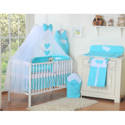 Set Biancheria Notte 7 parti Para Bambino Turchese Cuori