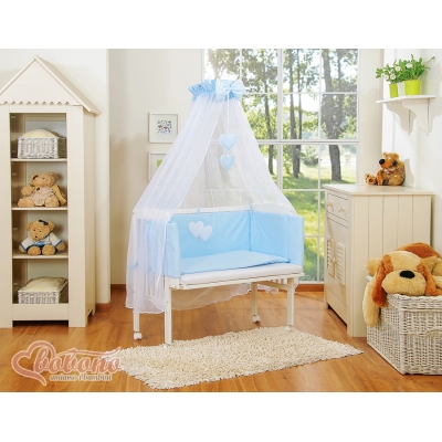 Set Biancheria per Culla da Agganciare al Letto 6 parti Blu Cuori