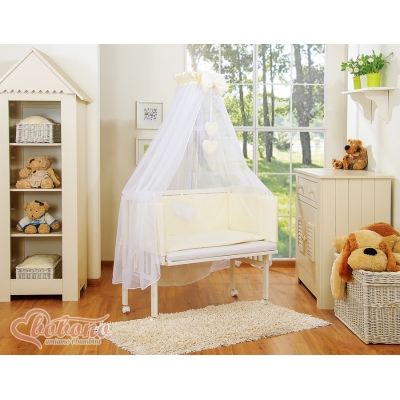 Set Biancheria per Culla da Agganciare al Letto 6 parti Creme Cuori