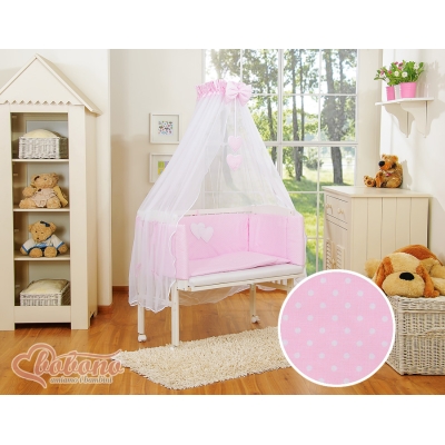 Set Biancheria per Culla da Agganciare al Letto 6 parti Rosa Pois Bianchi Cuori