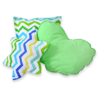 Set di 3 Cuscini a Forma di Stella, Quadrato e Cuore Verde Blu Chevron