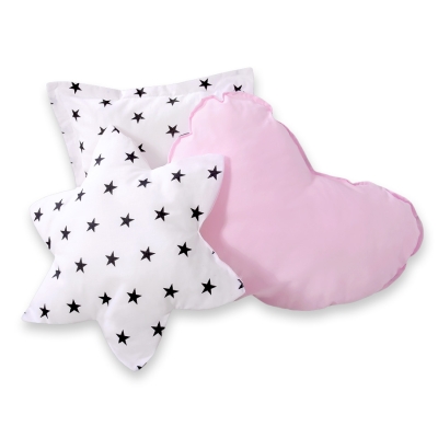 Set di 3 Cuscini Decorativi a Forma di Stella Quadrato e Cuore Rosa