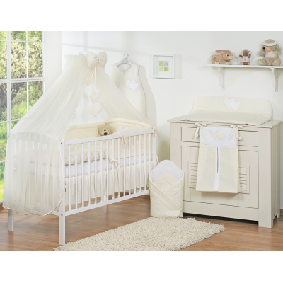 Set di Biancheria da Culla con Zanzariera 5 parti Creme Cuori