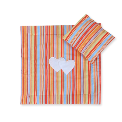 Set Lenzuola per Carrozzina 2 parti Arancio a Strisce Cuori