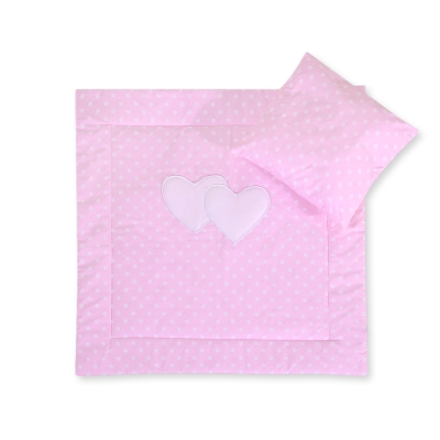 Set Lenzuola per Carrozzina 2 parti Rosa Pois Bianchi Cuori