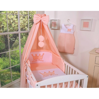 Set Lenzuolo Culla con Baldacchino 7 parti Rosa Cipria Little Prince/Princess