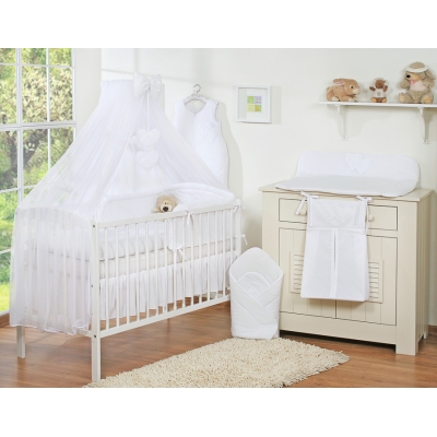 Set Lenzuolo Culla con Zanzariera 7 parti Bianca Cuori