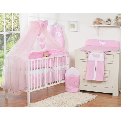 Set Lenzuolo Culla con Zanzariera 7 parti Rosa Cuori