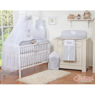 Set Lenzuolo da Lettino con Zanzariera e Paracolpi 11 parti Grigio Cuori