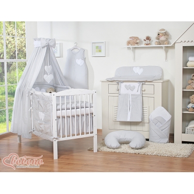 Set Lenzuolo da Letto con Baldacchino e Paracolpi 11 parti Grigio Cuori