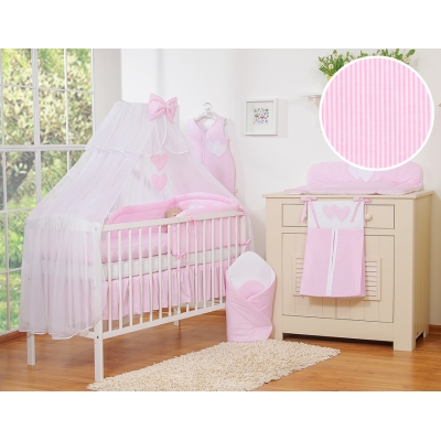 Set Lenzuolo per Neonato 5 parti Rosa a Strisce Cuori
