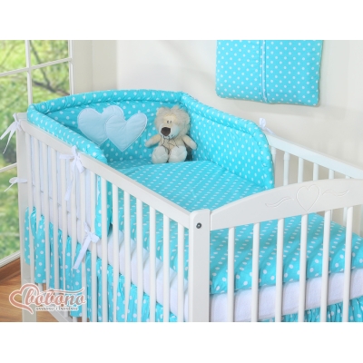Set Lettino 3 parti Turchese Pois Bianchi Cuori