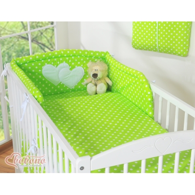 Set Lettino 3 parti Verde Pois Bianchi Cuori