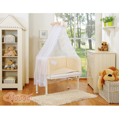 Set Lettino Aperto con Materassino e Biancheria Beige Pois Bianchi Cuori