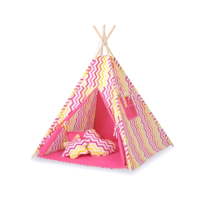 MEGA SET: Tenda Teepee con Tappetino, Cuscini e Piume Decorative GRATIS! Giallo Rosso Chevron