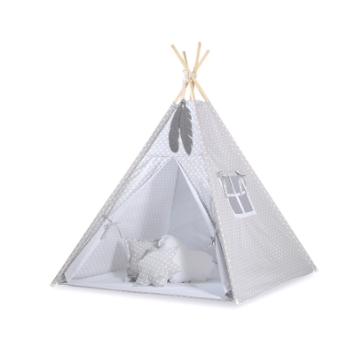 Tenda Indiana per Bambino con Tappetino e Cuscini Grigio Pois Bianchi