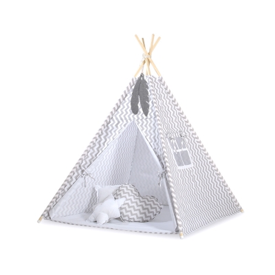 Tenda Teepee con Cuscini e Piume Decorative GRATIS! Grigio Chevron