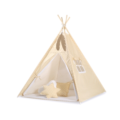 Tenda Teepee con Tappetino e Cuscini Beige Pois Bianchi