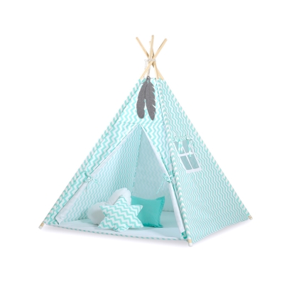 Tenda Teepee con Tappetino e Piume Decorative GRATIS! Menta Chevron