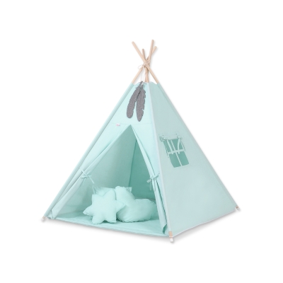 Tenda Teepee per Bambini con Tappetino e Set Cuscini Menta