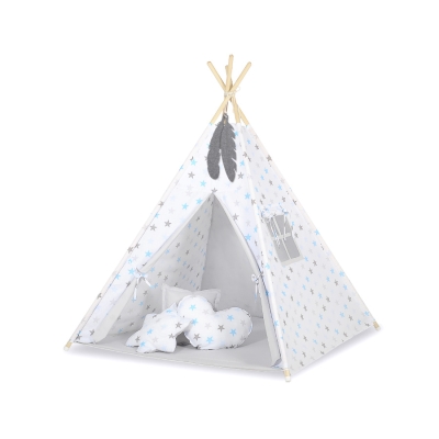 Tenda Wigwam per Bambino con Tappetino e Cuscini Grigio Blu Stelle