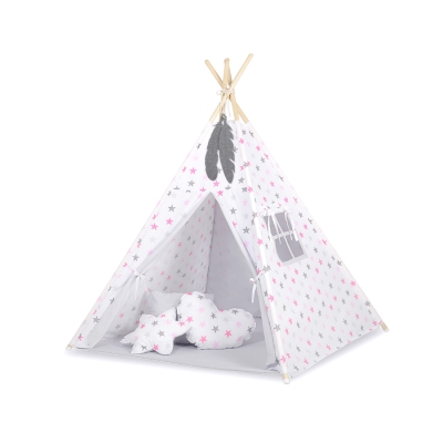 Tenda Wigwam per Bambino con Tappetino Rosa Grigio Stelle