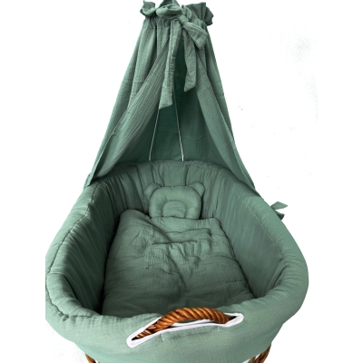 Set completo per culla in vimini XL khaki in mussola di cotone