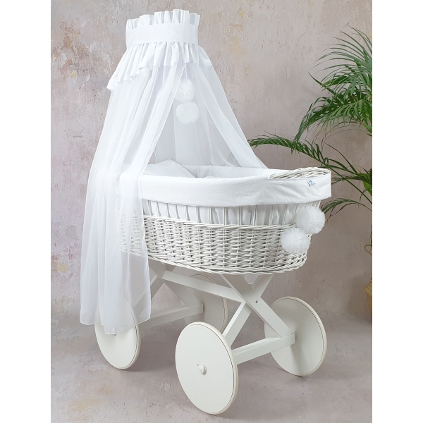 Bianca set lenzuola per culla vimini con velo