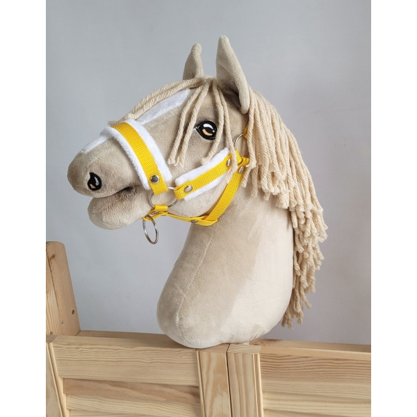 Cavezza per Cavallo Bastone Giallo con Pelliccia Bianca