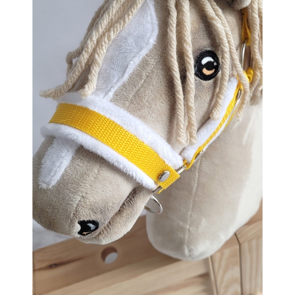 Cavezza per Cavallo Bastone Giallo con Pelliccia Bianca