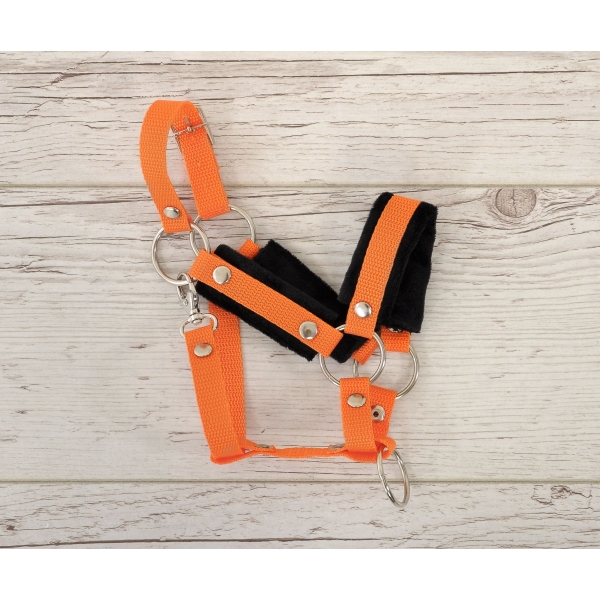 Cavezza per Il Tuo Cavallo Hobby Nero Arancio con Pelliccia Bianca