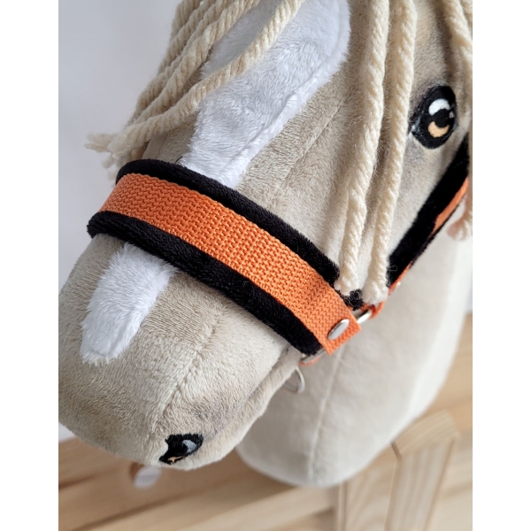 Cavezza per Il Tuo Cavallo Hobby Nero Arancio con Pelliccia Bianca