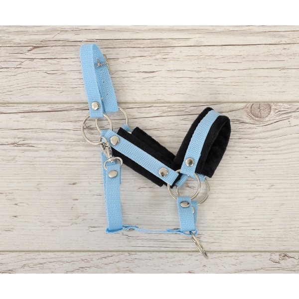 Cavezza per Il Tuo Cavallo Hobby Nero Azzurro con Pelliccia Bianca
