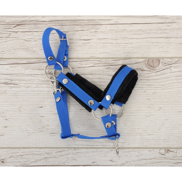 Cavezza per Il Tuo Cavallo Hobby Nero Blu con Pelliccia Bianca