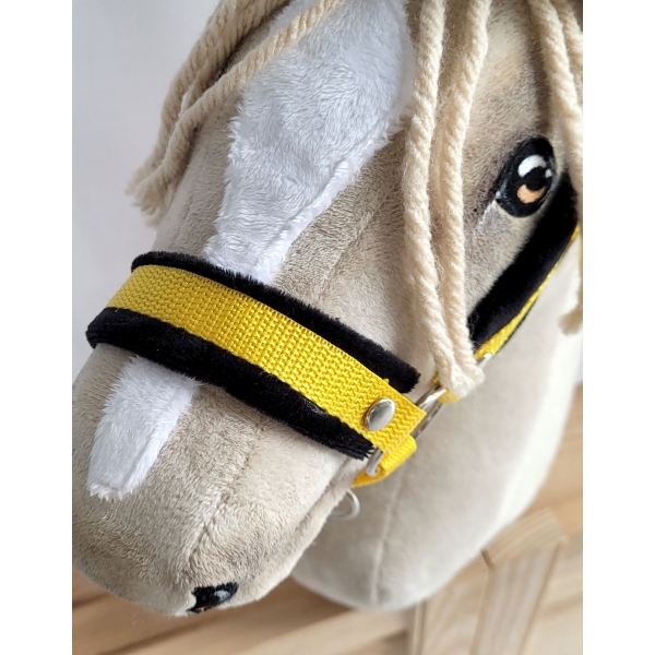 Cavezza per Il Tuo Cavallo Hobby Nero Giallo con Pelliccia Bianca