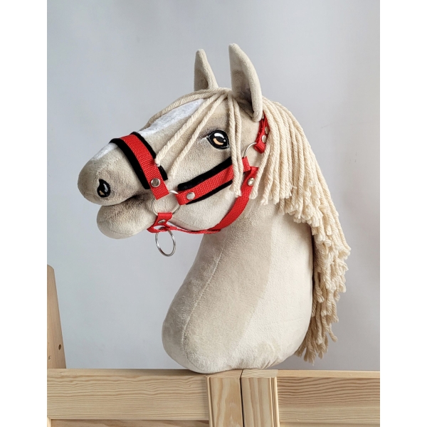 Cavezza per Il Tuo Cavallo Hobby Nero Rosso con Pelliccia Bianca